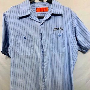 Von Hot Rod Autographed Pinstripe Light Blue Button Up Shop Shirt